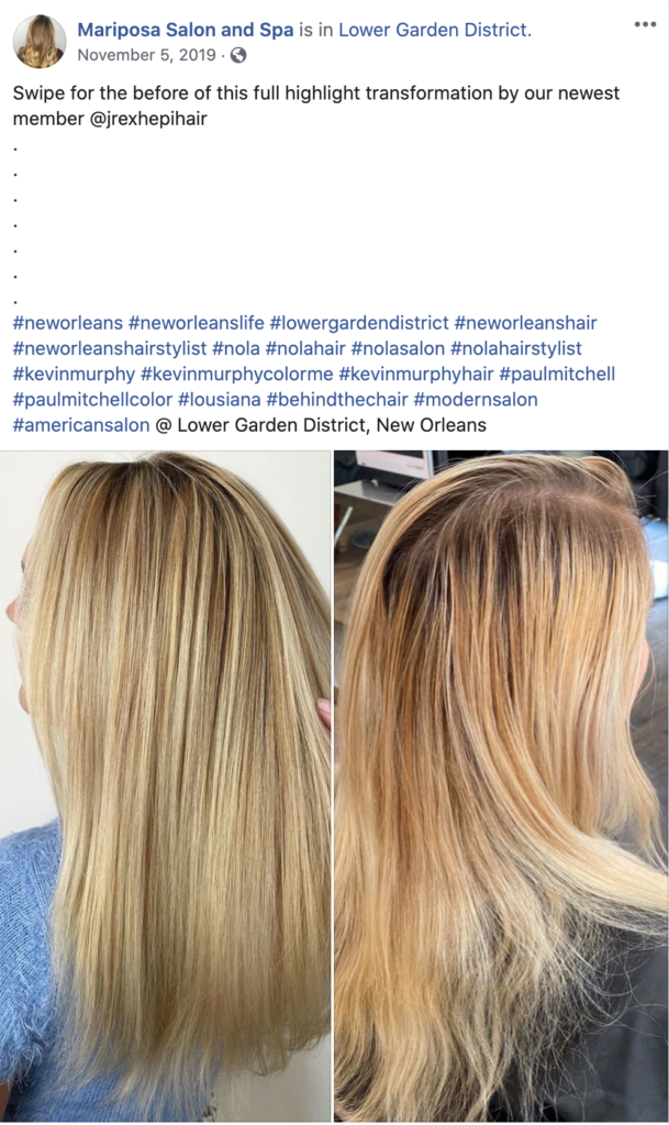 beauty salons Facebook post before and after