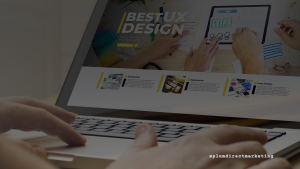 Frustrated business owner reviewing an outdated website design, considering a professional website makeover to improve performance