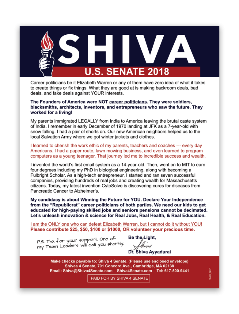 Shiva for US Senate Flyer
