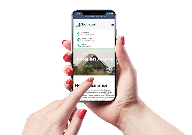 Southcoast Insurance Group website on mobile phone