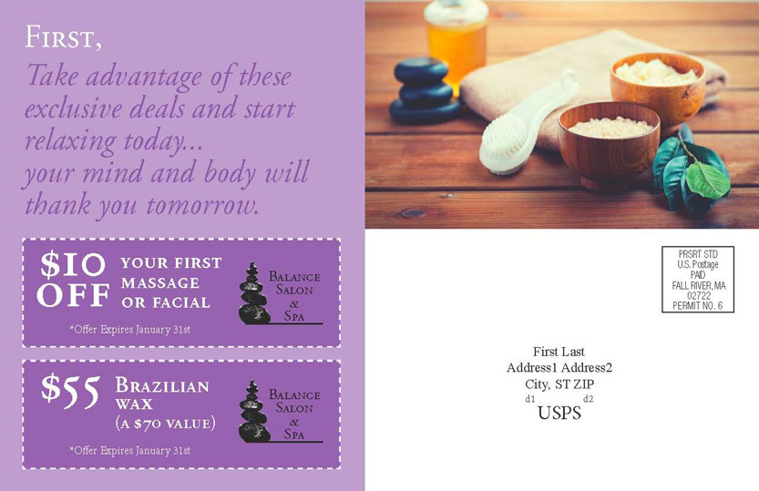 Spa direct mail postcard example