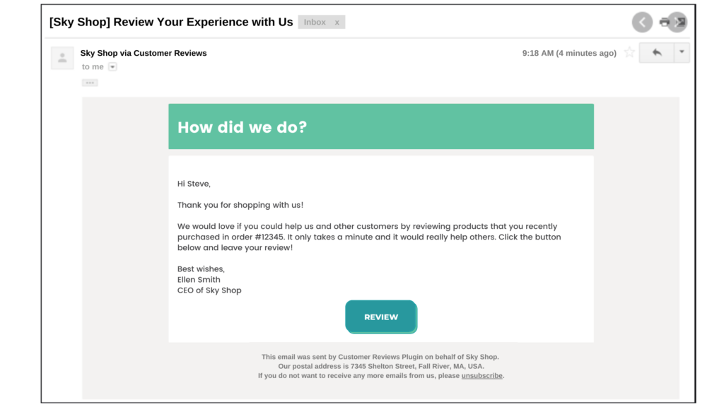 asking for online review email