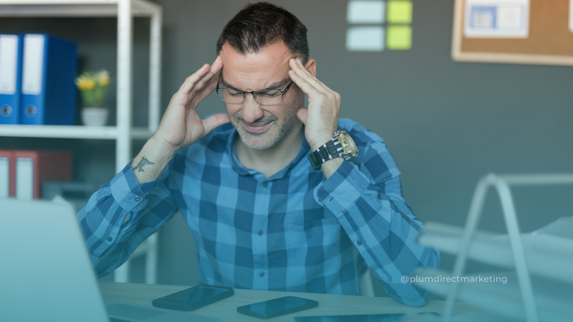 Frustrated business owner at desk realizing costly marketing mistakes to avoid.
