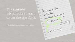 Final Expense Marketing concept showing a handwritten financial planning list with a highlighted reminder to address funeral expenses—illustrating the coverage gap most advisors miss