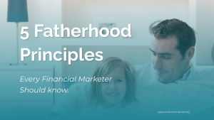 Father sitting with child on couch representing legacy-driven leadership in financial marketing strategy.