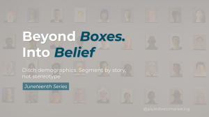 Beyond Boxes. Into Belief. Identity-first marketing segmentation visual concept.