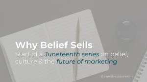 Open notebook with pen on desk, representing reflection, belief, and cultural storytelling in Juneteenth marketing series introduction.