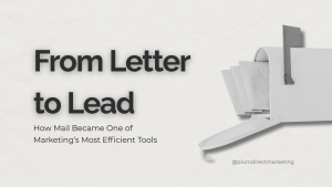 Open white mailbox filled with letters beside the text “From Letter to Lead – How Mail Became One of Marketing’s Most Efficient Tools.”