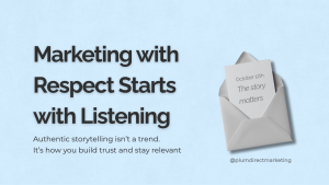 Envelope with a card reading 'October 12th – The story matters' symbolizing authentic storytelling marketing and respectful communication for federal holidays.