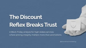 Featured image for a blog about Black Friday Marketing Strategies showing a shield and dollar icon representing pricing integrity and trust in high-stakes services.