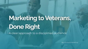 Veterans meeting with a professional advisor in a civilian setting — a realistic example of marketing to veterans with clarity and respect.
